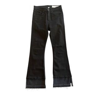 Rag Bone Jean Womens Black 10"Crop Flare High Rise Denim Pants‎ Size 25